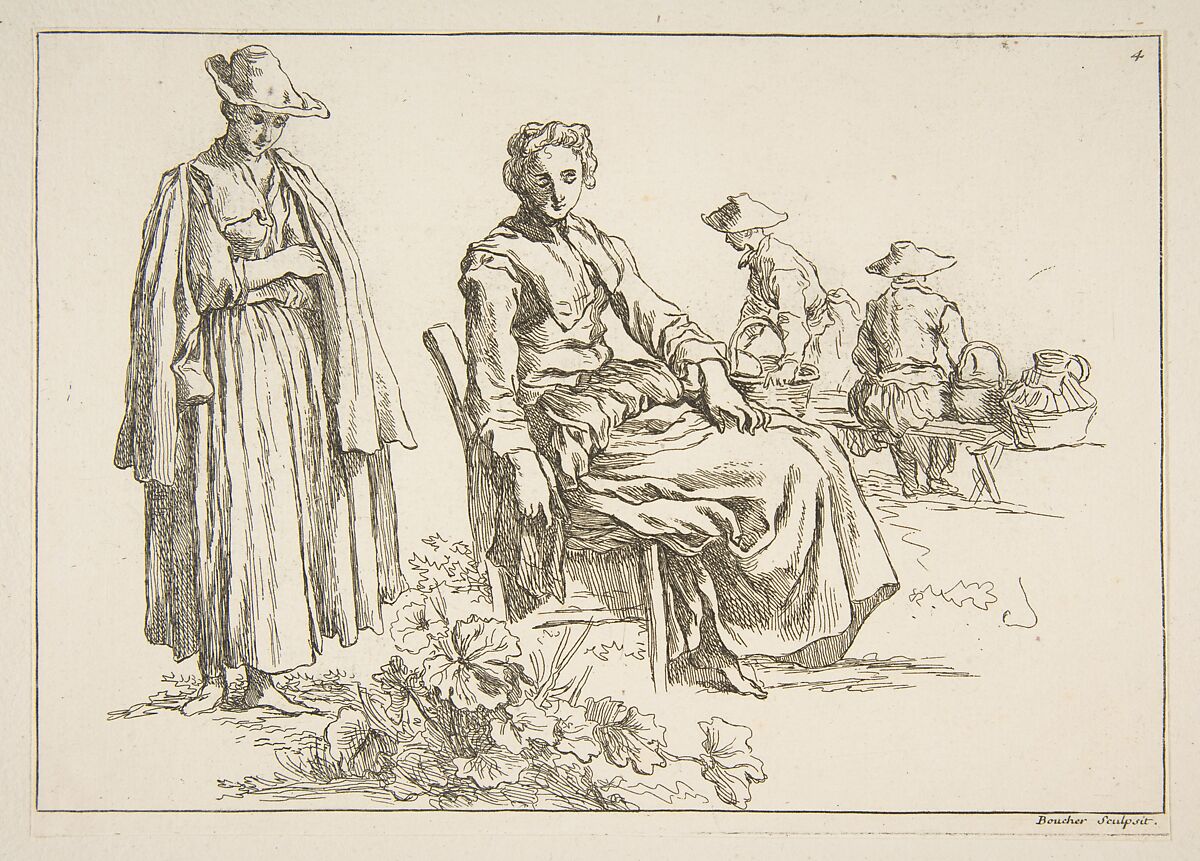 Sheet of Sketches, François Boucher (French, Paris 1703–1770 Paris), Etching 