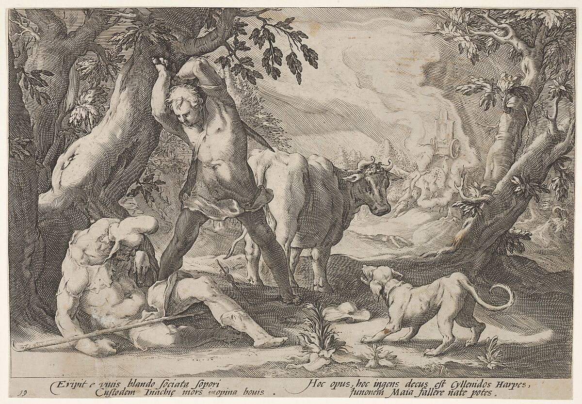Mercury and Argus, Io and Juno, Possibly by Robert Willemsz de Baudous (Netherlandish, 1574/5–1659), Engraving 
