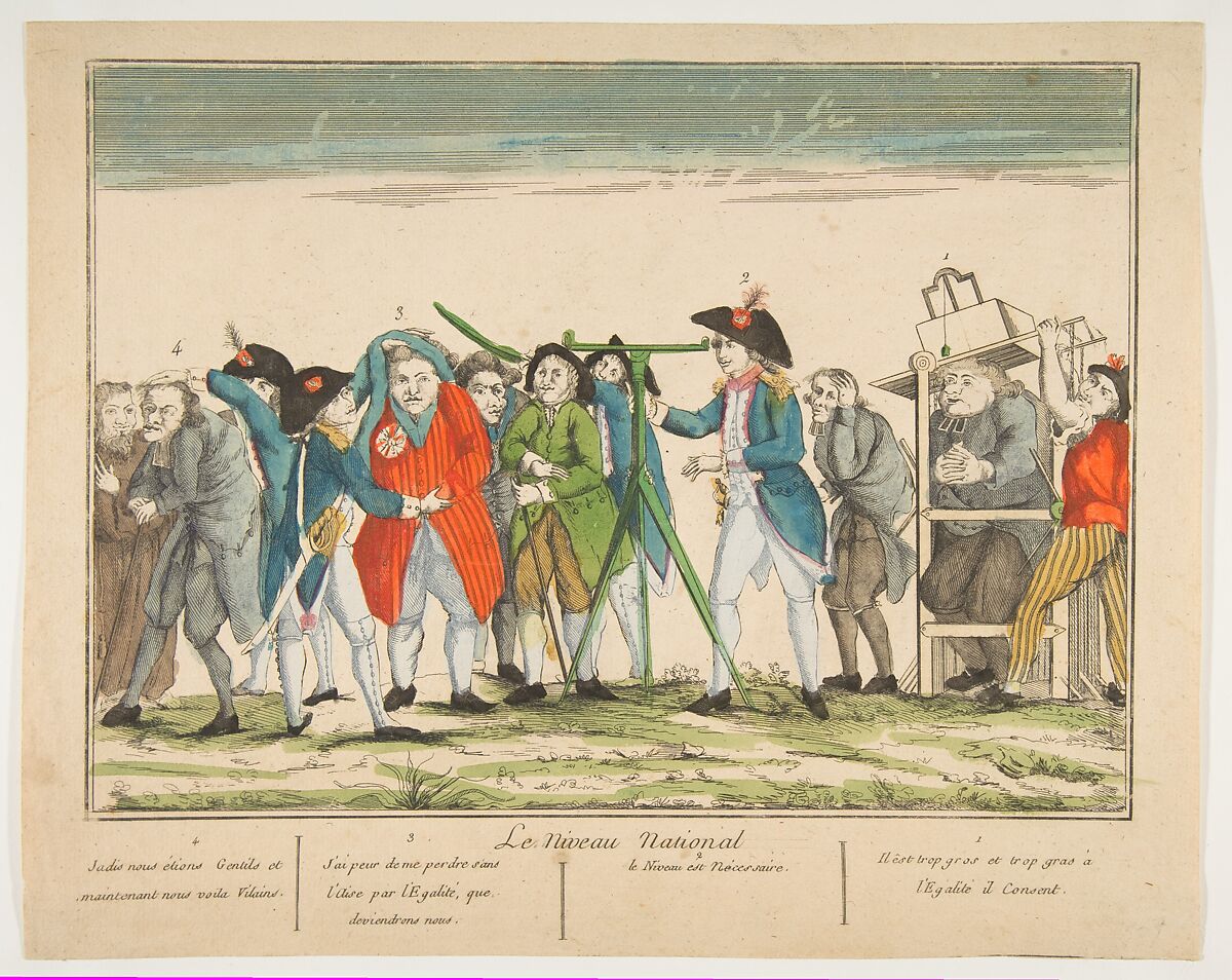 Le Niveau Nationale (The National Level), Anonymous, French, 18th century, Hand-colored etching 
