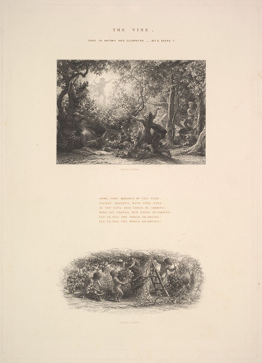 The Vine, or Plumpy Bacchus, Samuel Palmer (British, London 1805–1881 Redhill, Surrey), Etching on chine collé; fourth state of four 