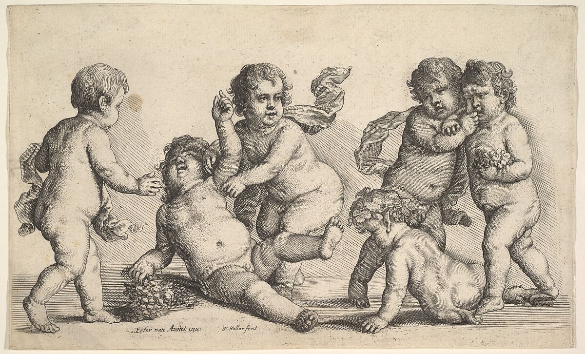 Five boys and a satyr, Wenceslaus Hollar (Bohemian, Prague 1607–1677 London), Etching, first state of two 