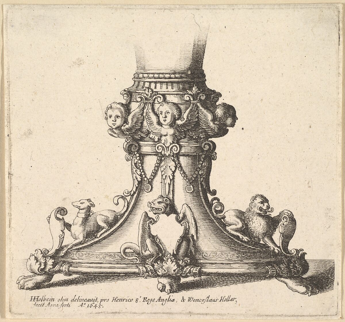 Base of an ornamental cup, Wenceslaus Hollar (Bohemian, Prague 1607–1677 London), Etching; second state of two 