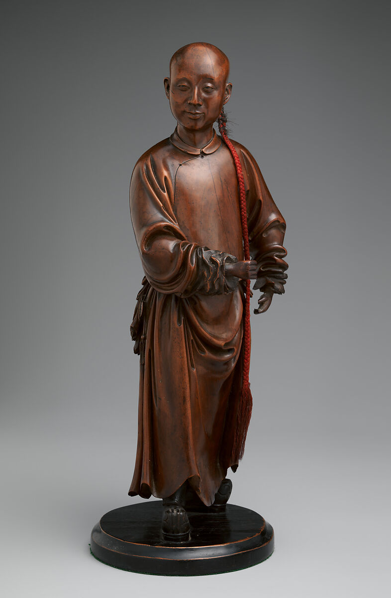 Figure of a gentleman, Boxwood, horsehair, and silk, China 