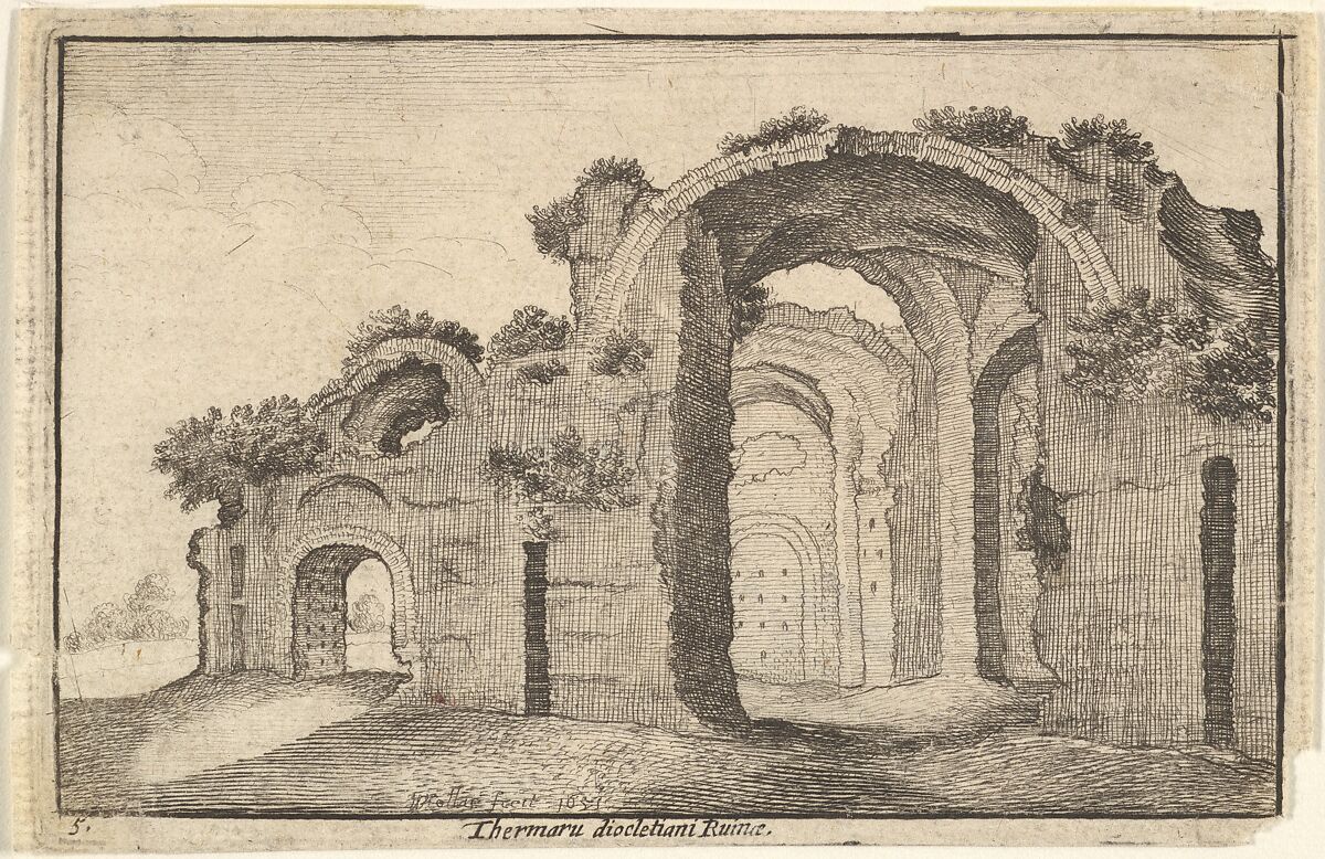 Baths of Diocletian, Rome, Wenceslaus Hollar (Bohemian, Prague 1607–1677 London), Etching, second state of two 