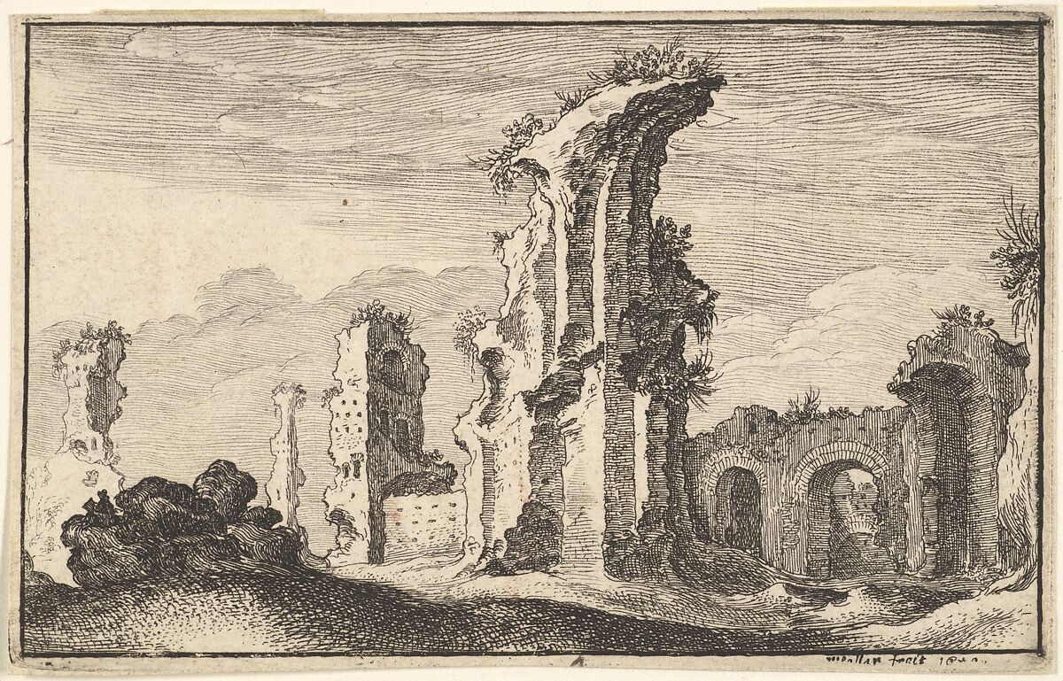 Ruins of St Croix de Jerusalem, Wenceslaus Hollar (Bohemian, Prague 1607–1677 London), Etching, first state of two 
