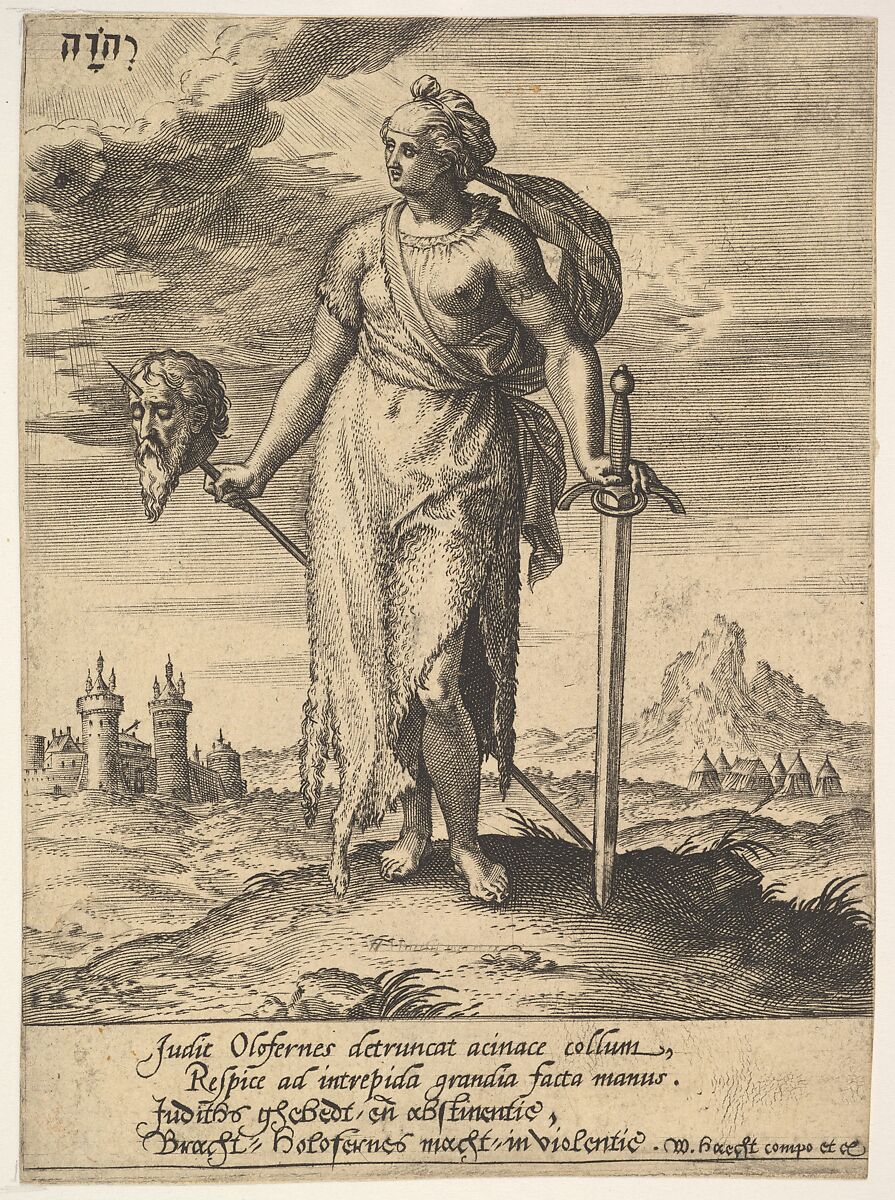 Judith, from Willem van Haecht, Tyrannorum proemia, 1578, Hieronymus (Jerome) Wierix (Netherlandish, ca. 1553–1619 Antwerp), Engraving 