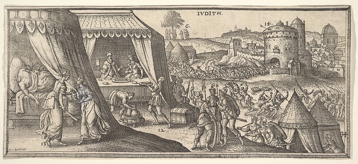 Judith, illustration to "Biblesche figuren ofte afbeeldingen..." by Hendrik Jansen van Barrefelt, called Hiel, Peeter van der Borcht (Netherlandish, Mechelen ca. 1535–1608 Antwerp), Etching 