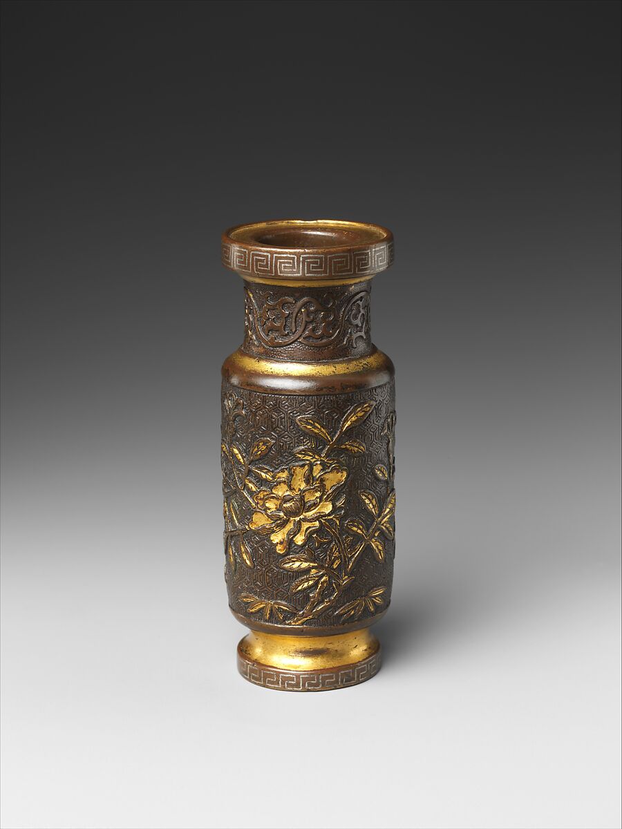 Bottle for incense tools, Attributed to Hu Wenming (Chinese, active late 16th–early 17th century), Parcel gilt copper alloy, China 