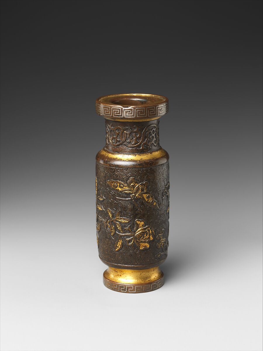 Bottle for incense tools, Attributed to Hu Wenming (Chinese, active late 16th–early 17th century), Parcel gilt copper alloy, silver inlay, China
