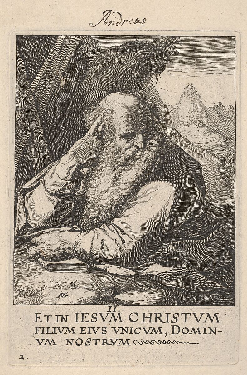 St. Andrew, from Christ,  the Apostles and St. Paul with the Creed, Hendrick Goltzius (Netherlandish, Mühlbracht 1558–1617 Haarlem), Engraving 