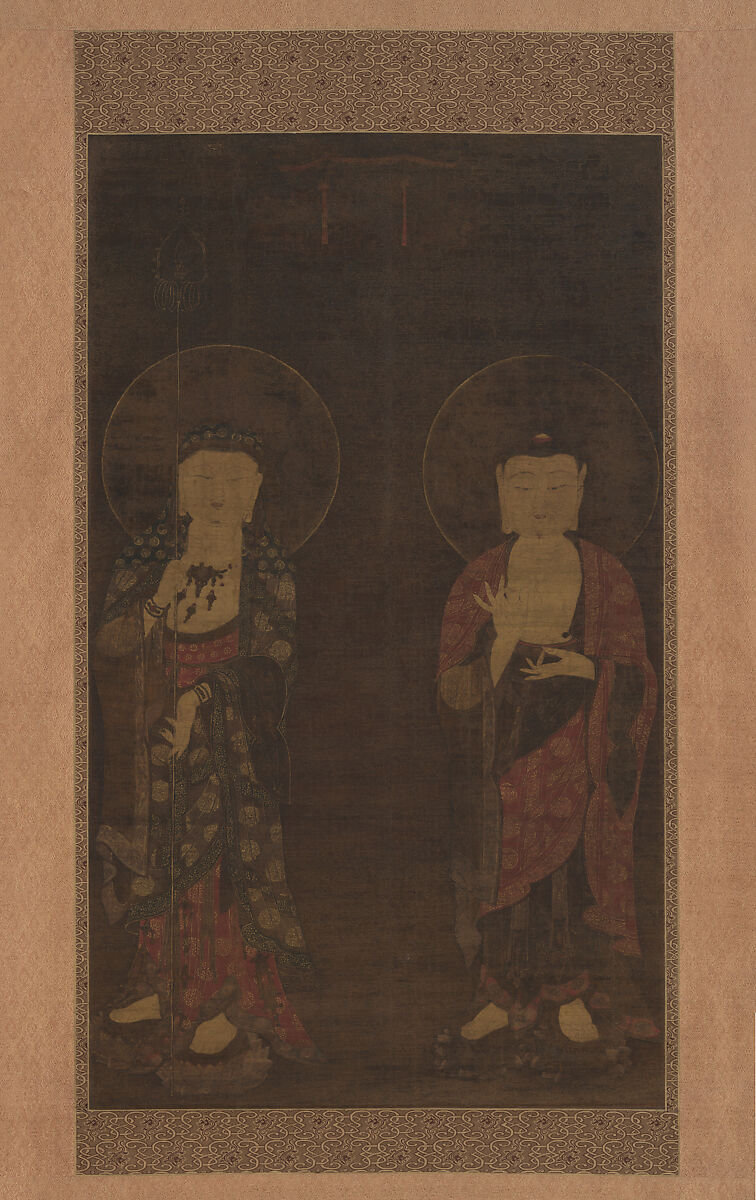 Amitabha and Kshitigarba, Unidentified artist, Hanging scroll; ink and color on silk, Korea 