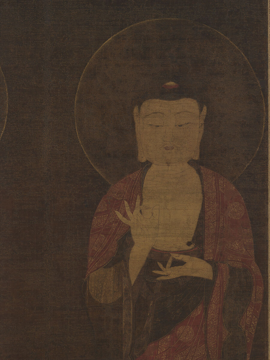 Amitabha and Kshitigarba, Unidentified artist, Hanging scroll; ink and color on silk, Korea