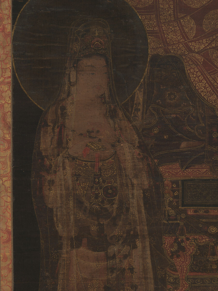 Amitabha triad, Unidentified artist, Hanging scroll; ink, color and gold on silk, Korea