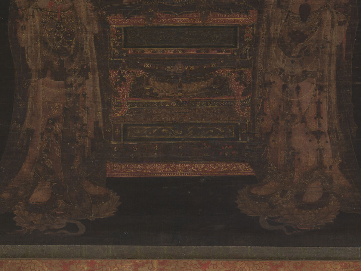 Amitabha triad, Unidentified artist, Hanging scroll; ink, color and gold on silk, Korea