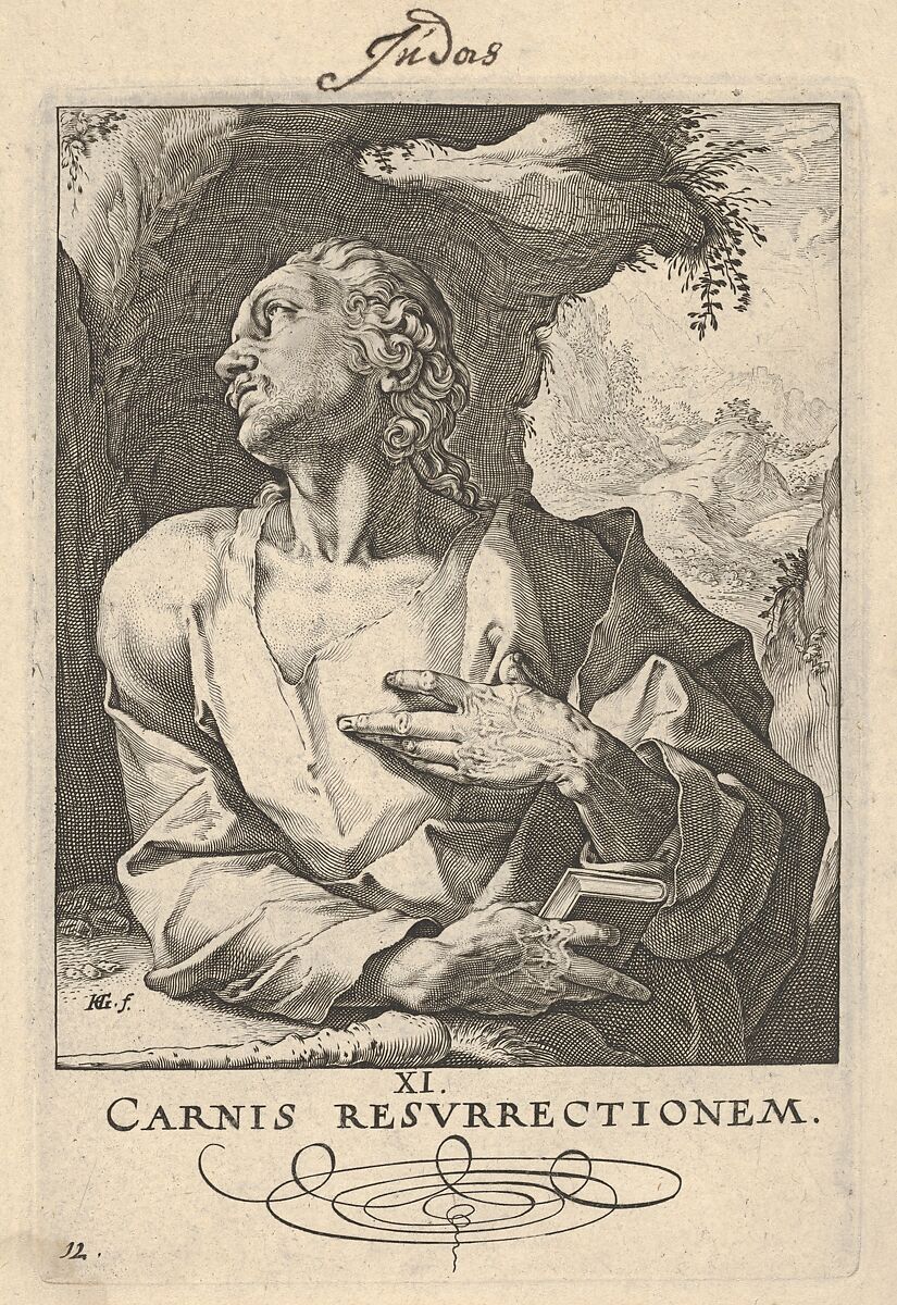 St. Jude Thaddeus, from Christ, the Apostles and St. Paul with the Creed, Hendrick Goltzius (Netherlandish, Mühlbracht 1558–1617 Haarlem), Engraving 