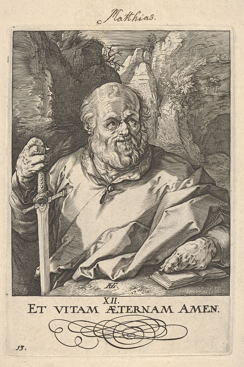 St. Matthias, from Christ, the Apostles and St. Paul with the Creed, Hendrick Goltzius (Netherlandish, Mühlbracht 1558–1617 Haarlem), Engraving 