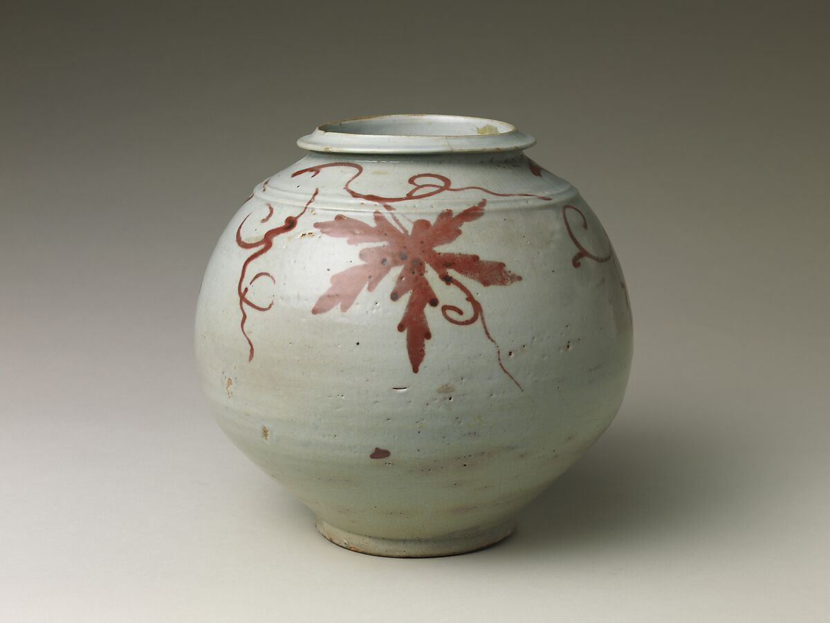 Jar with grapevine decoration
, Porcelain with underglaze copper-red design, Korea