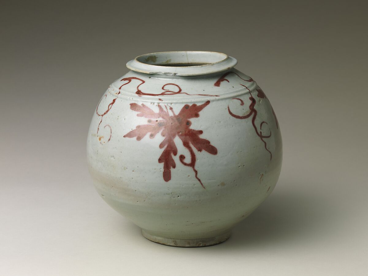 Jar with grapevine decoration, Porcelain with underglaze copper-red design, Korea
