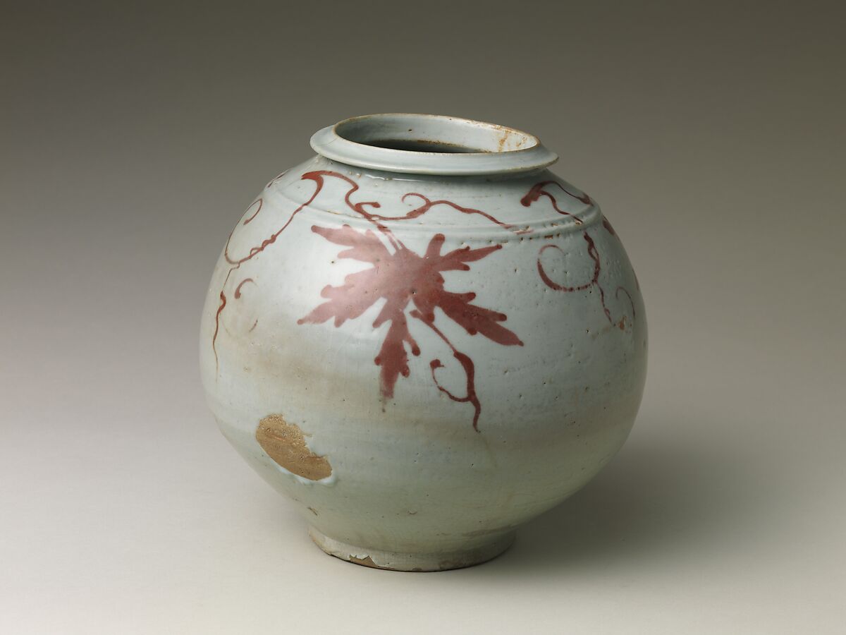 Jar with grapevine decoration, Porcelain with underglaze copper-red design, Korea