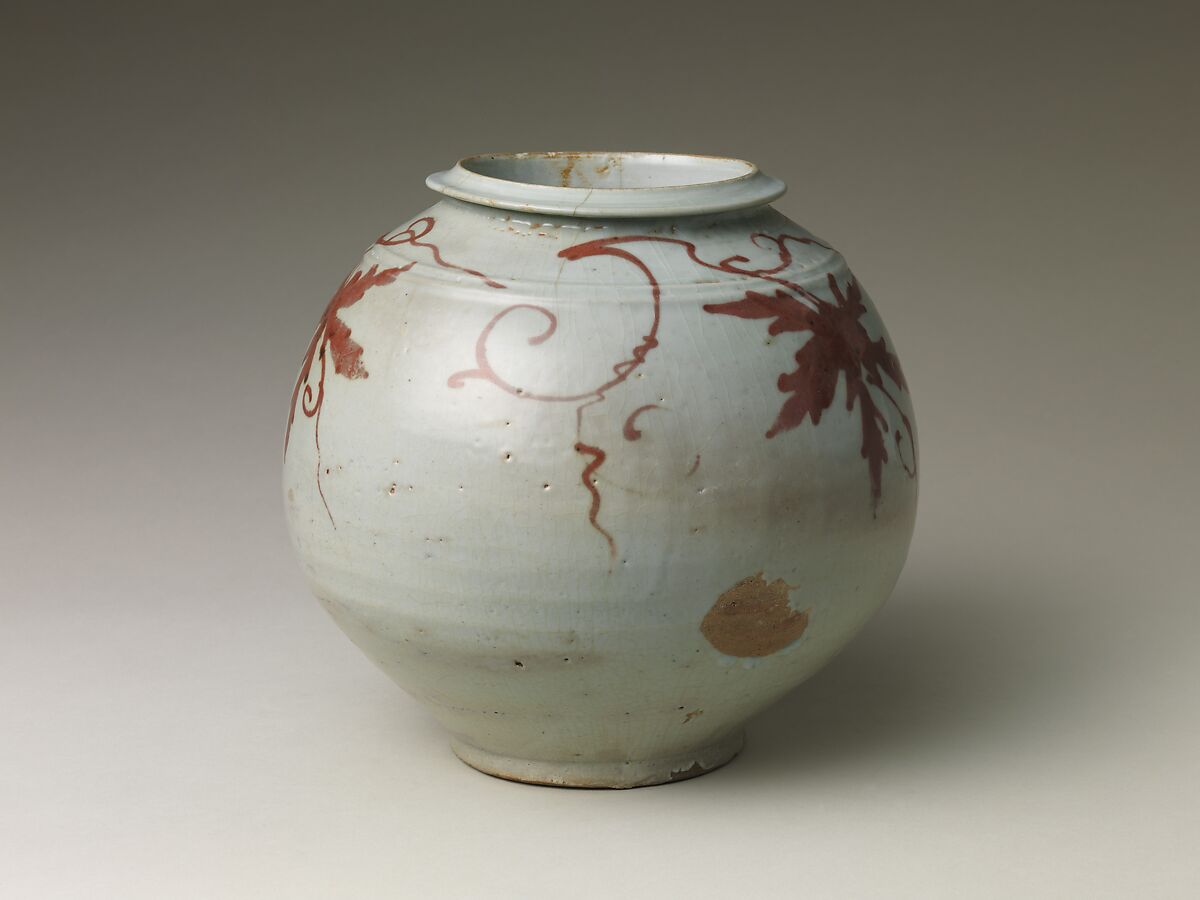 Jar with grapevine decoration, Porcelain with underglaze copper-red design, Korea