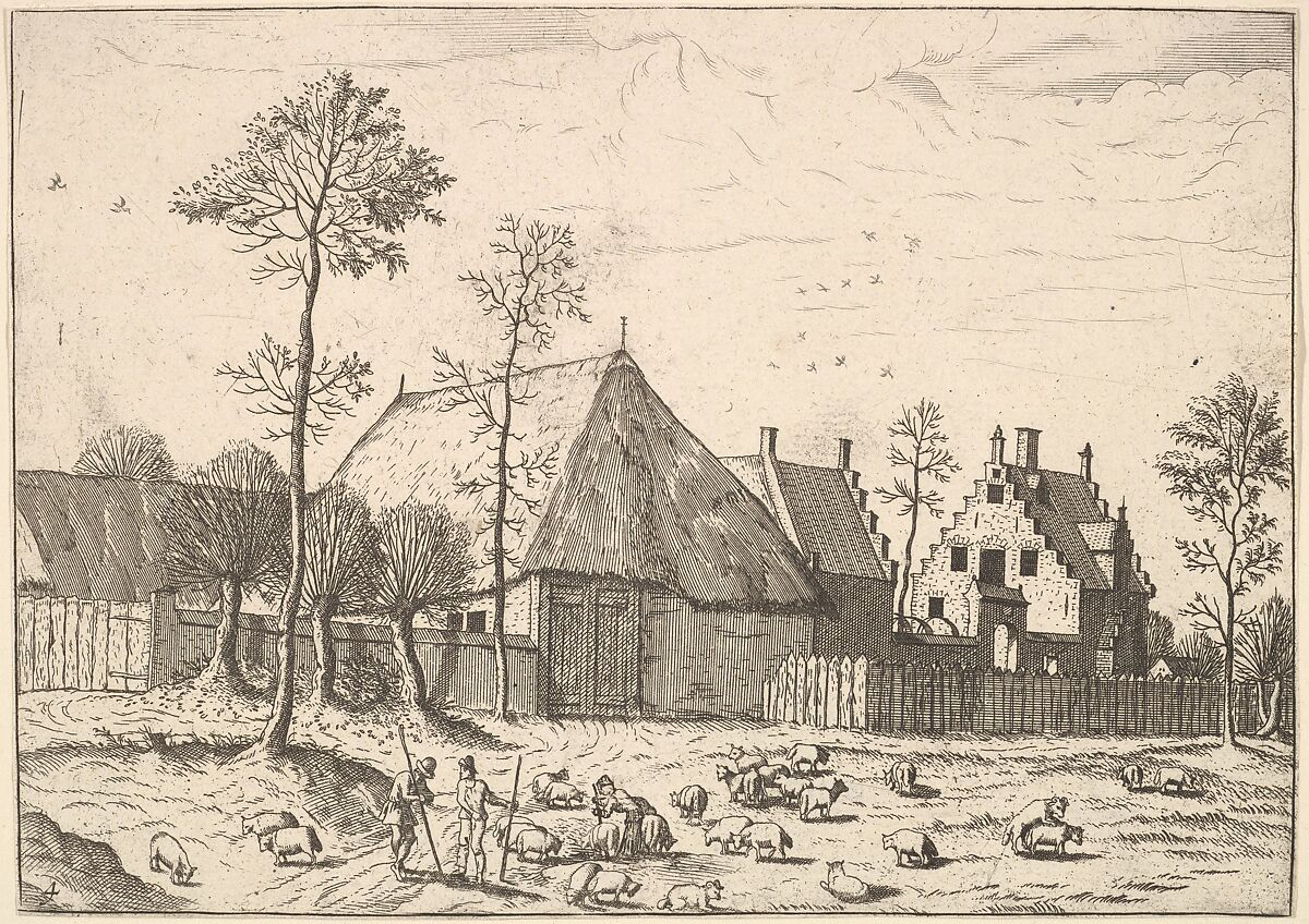 Shed with Cottage, from The Small Landscapes, Johannes van Doetecum I (Netherlandish, 1528/32–1605), Etching; fourth state of four 