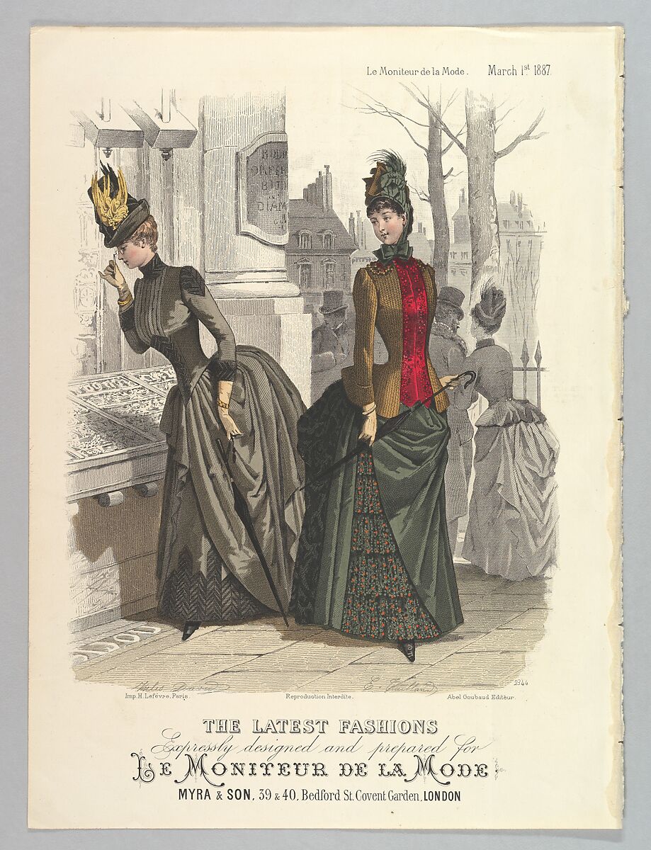 The Latest Fashions, Expressly Designed and Prepared for Le Moniteur de la Mode, Jules David (French, Paris 1808–1892 Paris), Hand-colored lithograph 