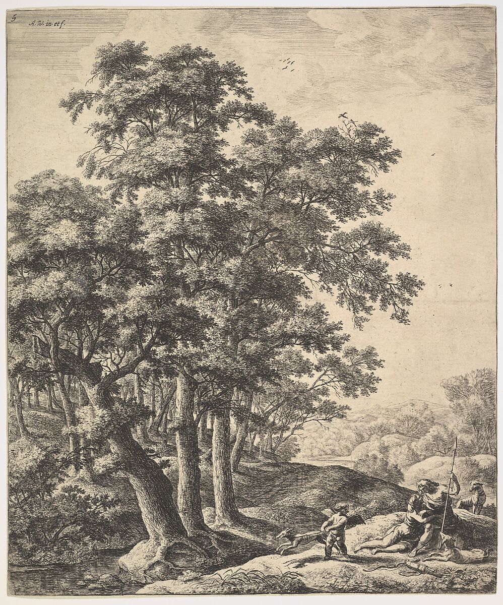 Venus and Adonis, Anthonie Waterloo (Dutch, Lille 1609–1690 Utrecht), Etching 
