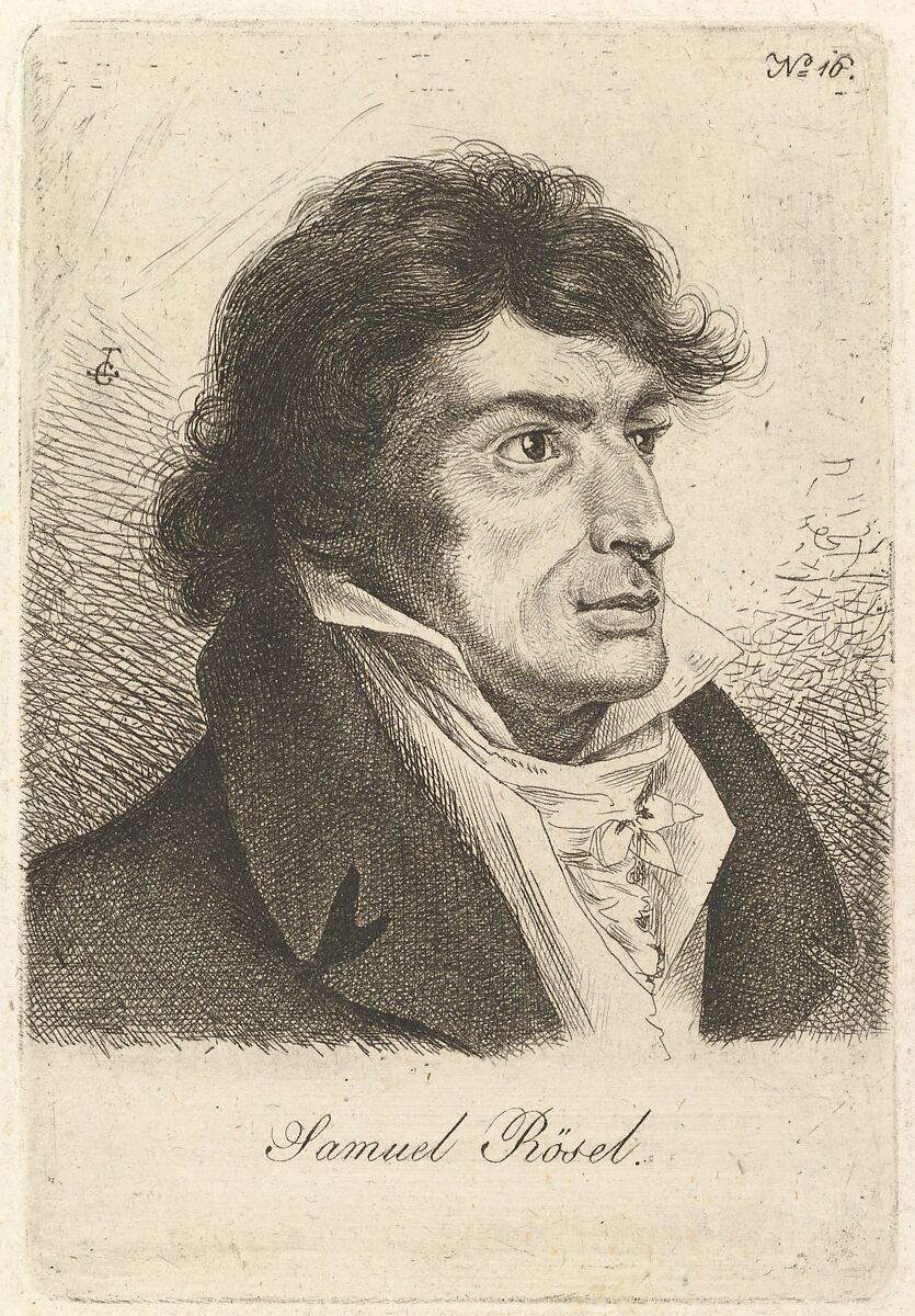 Portrait of Johann Gottlieb Samuel Rösel, Ludwig Emil Grimm (German, Hanau 1790–1863 Kassel), Etching 