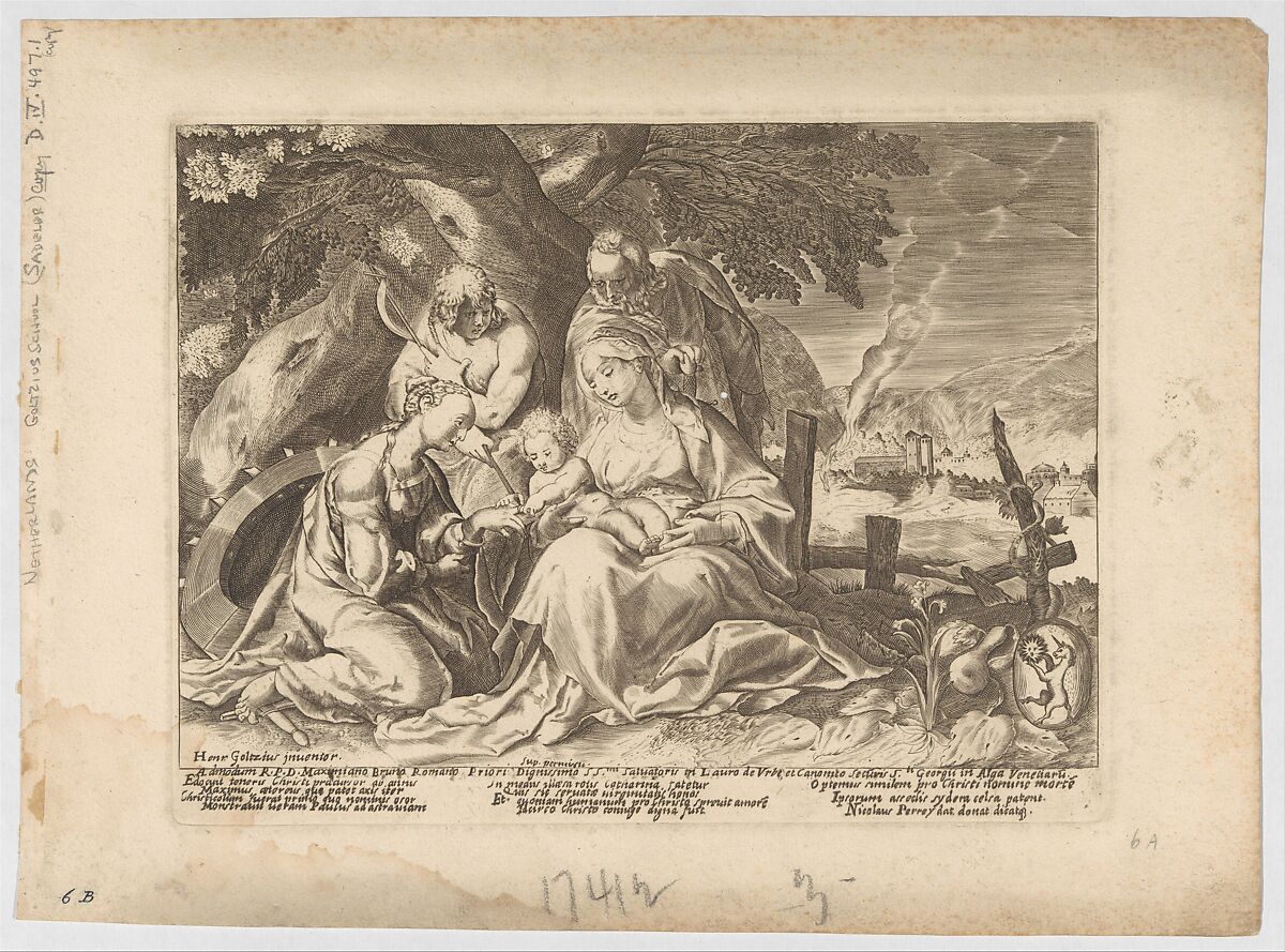 The Betrothal of Saint Catherine, Nicolas Perrey (French, 17th century), Engraving 