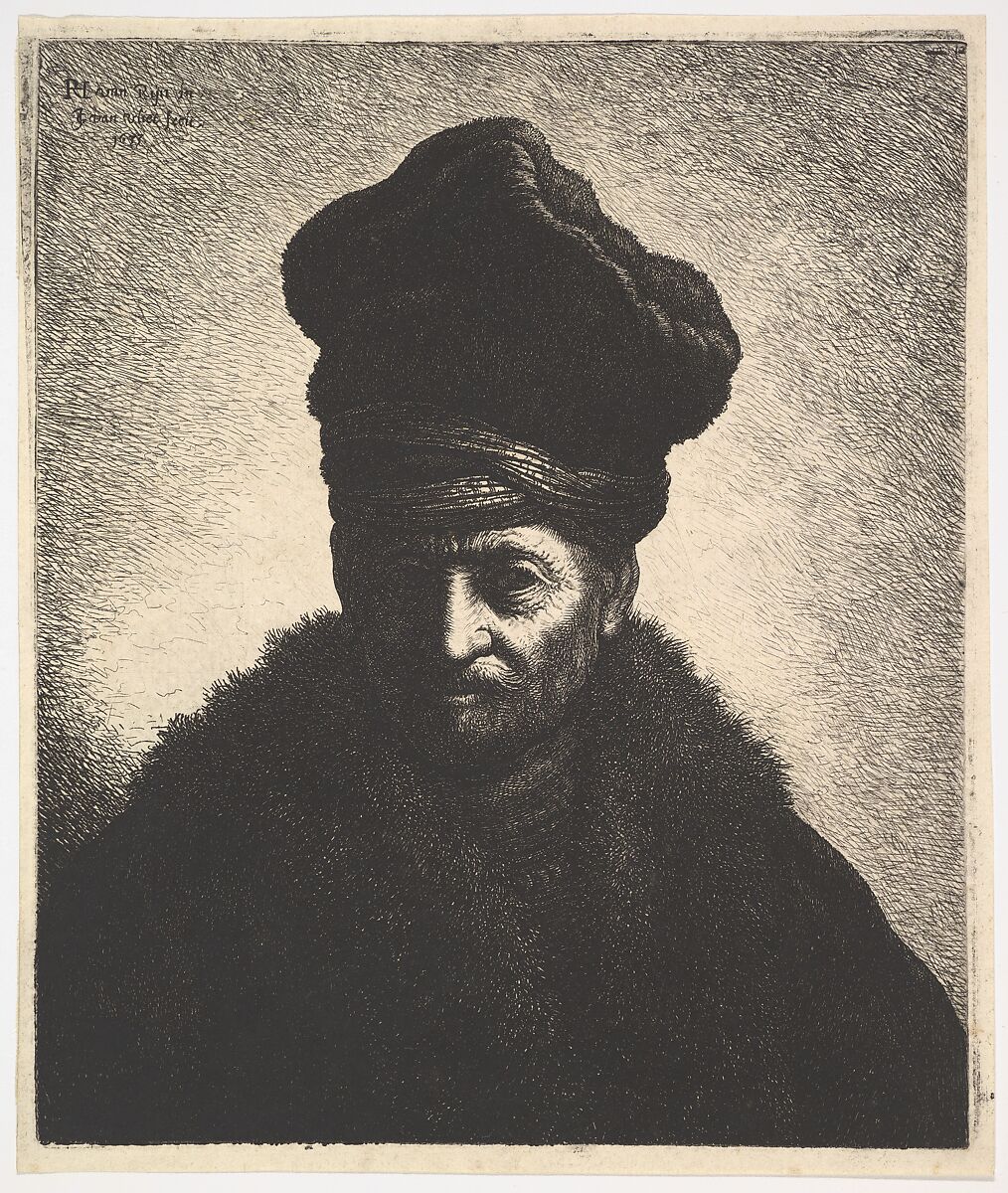 Portrait of a Man, after Rembrandt, Jan Georg (Joris) van Vliet (Dutch, Delft ca. 1610–ca. 1635), Etching and engraving 