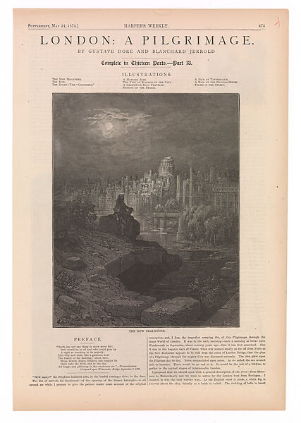 The New Zealander (recto); The Row (verso); The Docks–The "Concordia" (verso), from "London: A Pilgrimage by Gustave Doré and Blanchard Jerrold", from "Harper's Weekly", Paul-Parcel Jonnard (French, died 1902), Wood engraving 