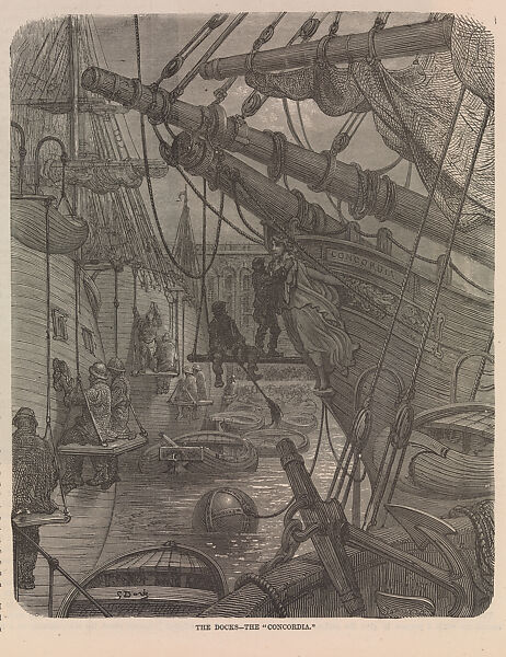 The New Zealander (recto); The Row (verso); The Docks–The "Concordia" (verso), from "London: A Pilgrimage by Gustave Doré and Blanchard Jerrold", from "Harper's Weekly", Paul-Parcel Jonnard (French, died 1902), Wood engraving