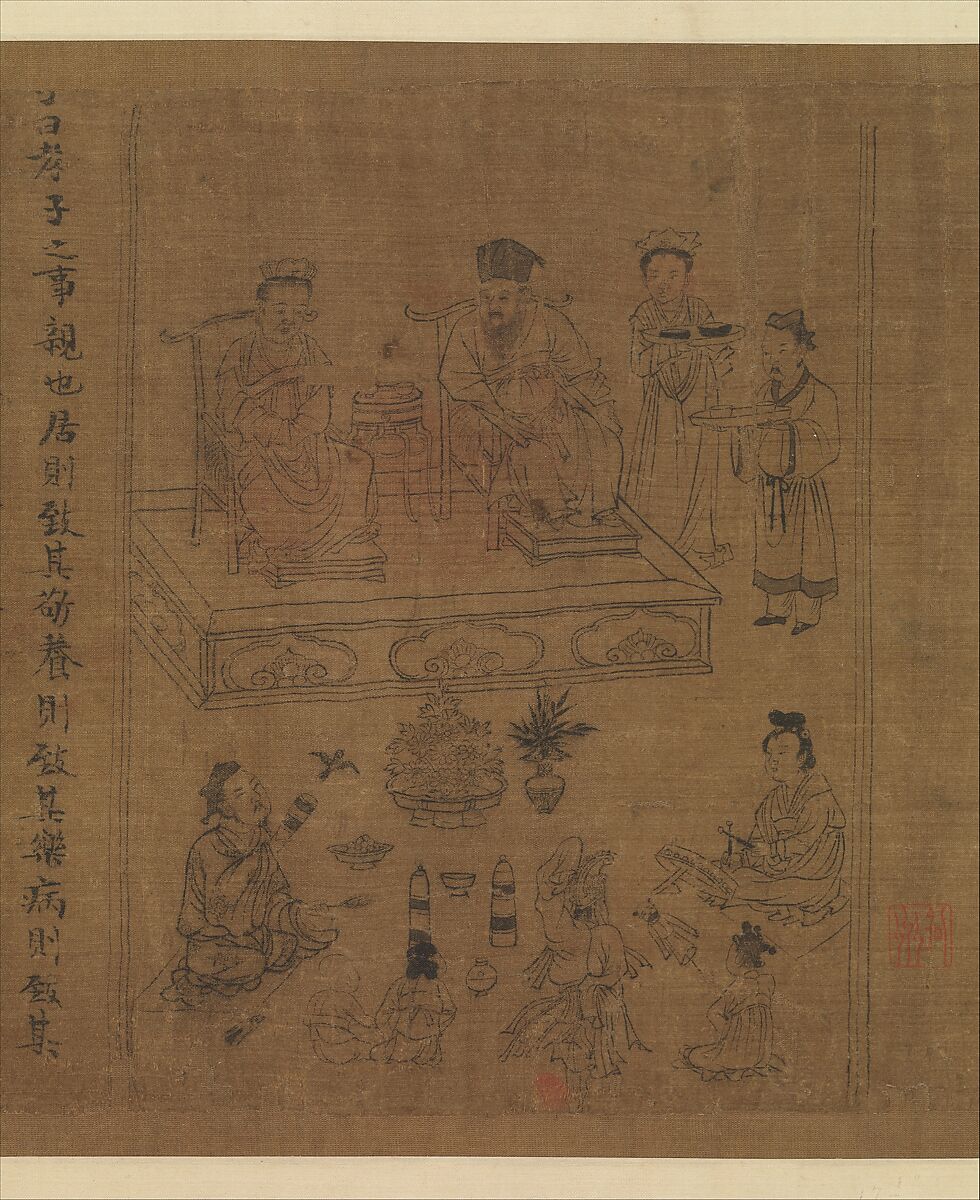 The Classic of Filial Piety, Li Gonglin (Chinese, ca. 1041–1106), Handscroll; ink and color on silk, China 