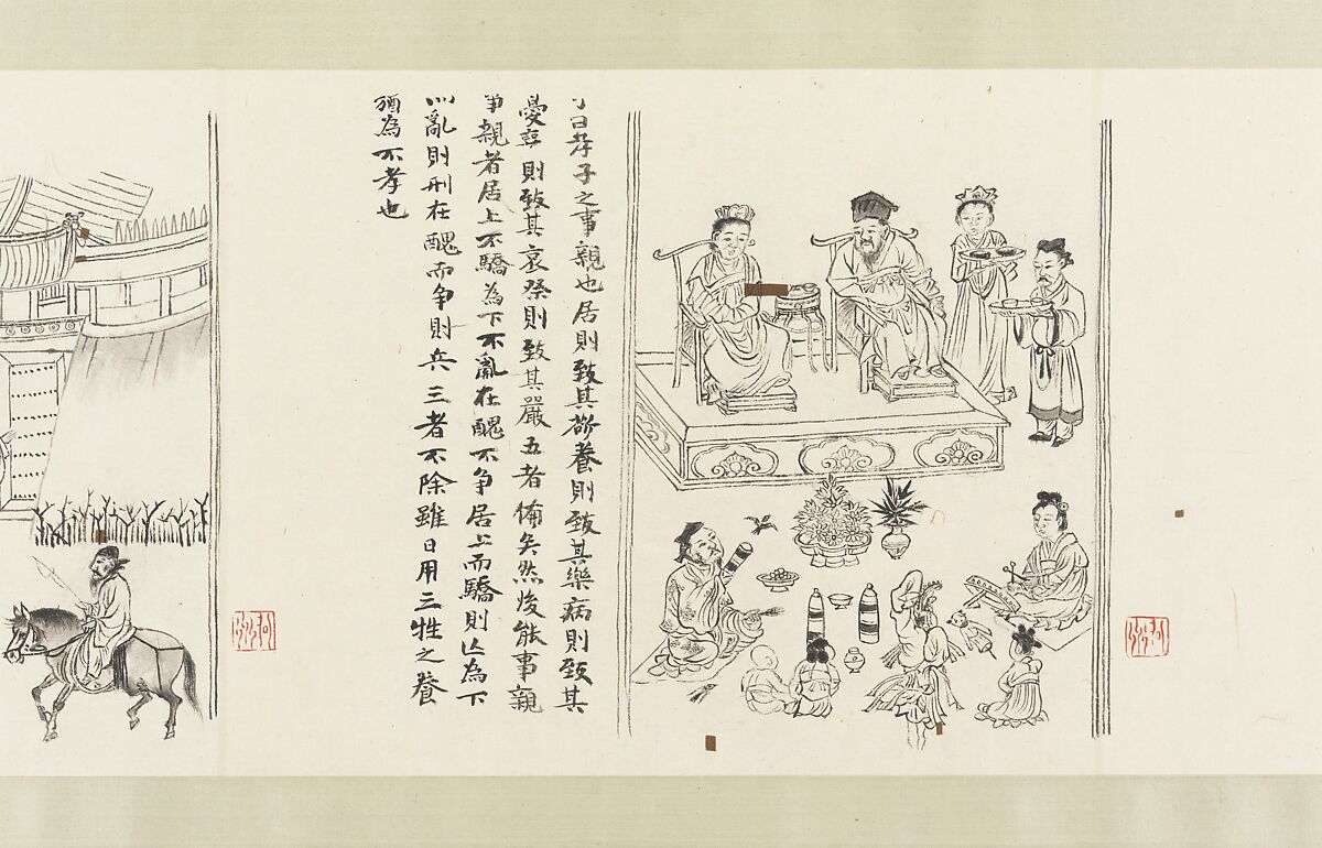 The Classic of Filial Piety, Li Gonglin (Chinese, ca. 1041–1106), Handscroll; ink and color on silk, China