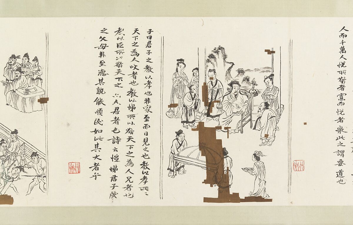 The Classic of Filial Piety, Li Gonglin (Chinese, ca. 1041–1106), Handscroll; ink and color on silk, China