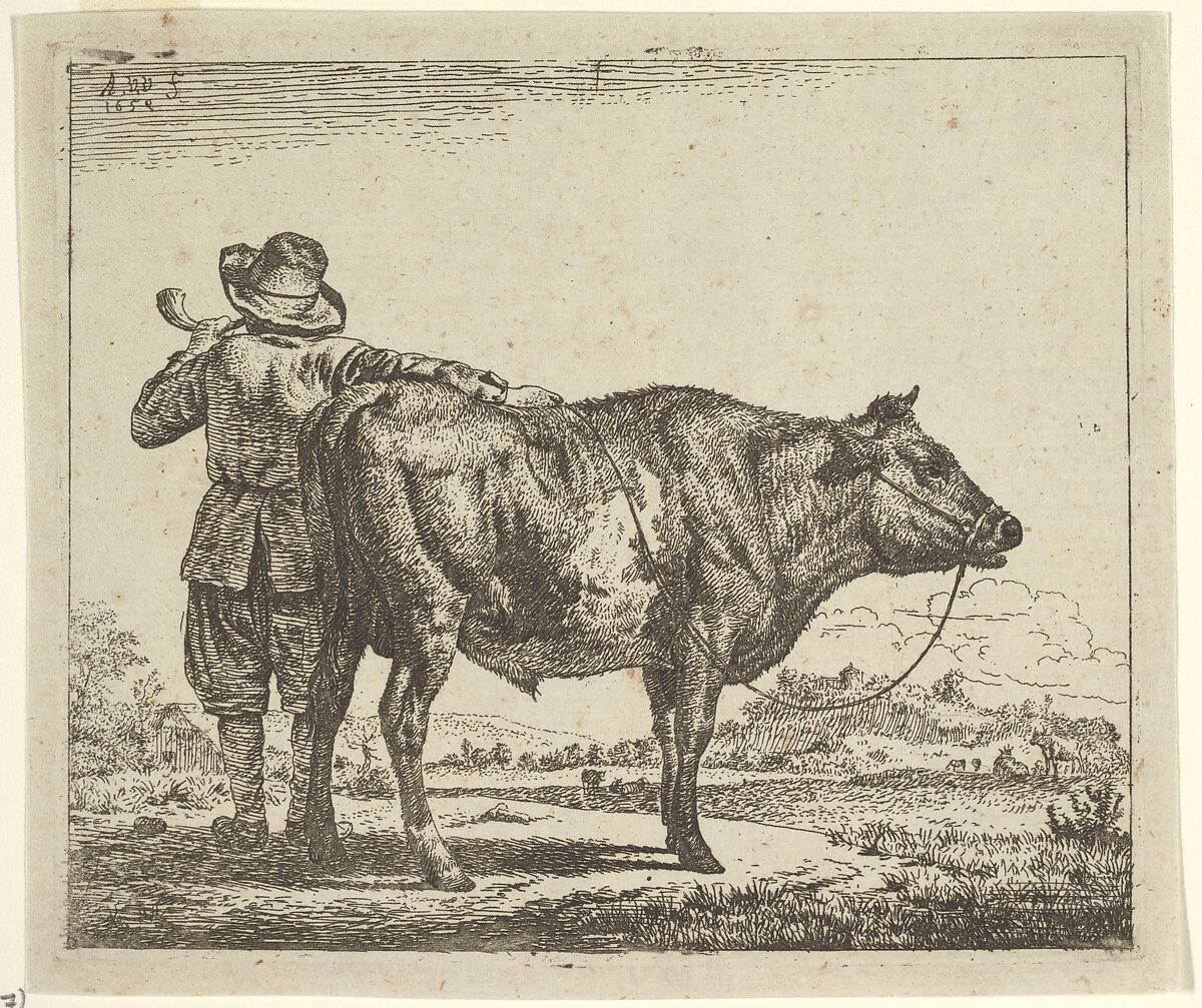Young Herdsman with a Bull, from Different Animals, Adriaen van de Velde (Dutch, Amsterdam 1636–1672 Amsterdam), Etching 