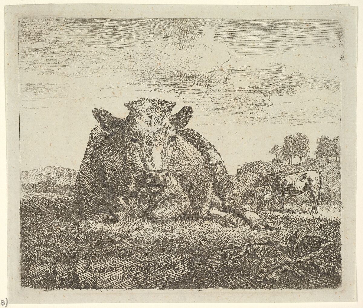 Recumbent Cow, from Different Animals, Adriaen van de Velde (Dutch, Amsterdam 1636–1672 Amsterdam), Etching 