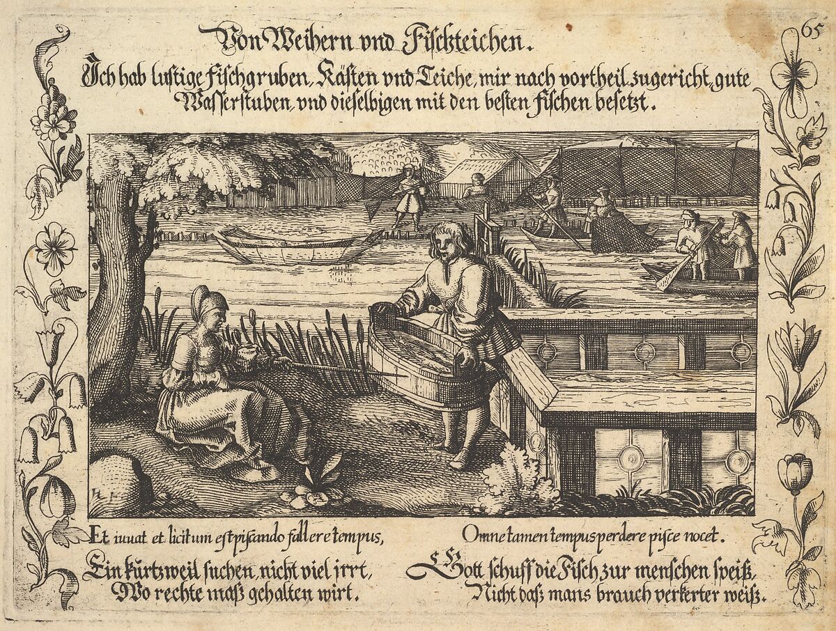 Von Weihern und Fischteichen, illustration from Petrarch, Glück und Unglück Spiegel, figure 65, Balthasar Schwan (German), Etching 