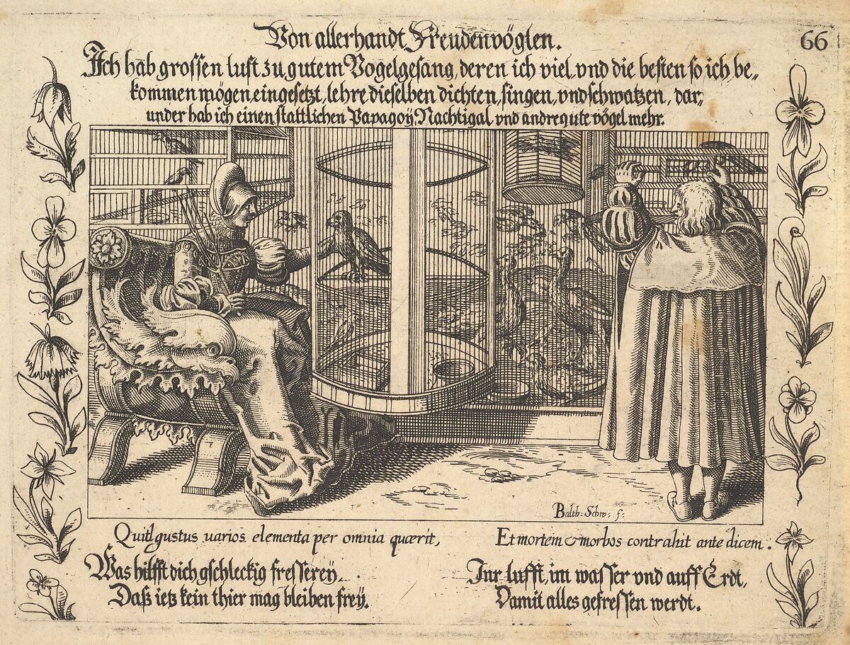 Von allerhandt Freudenvöglen, illustration from Petrarch, Glück und Unglück Spiegel, figure 66, Balthasar Schwan (German), Etching 