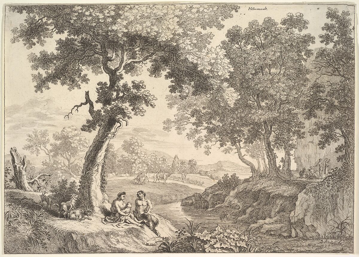 Satyrs in a Landscape, Anonymous, Etching 