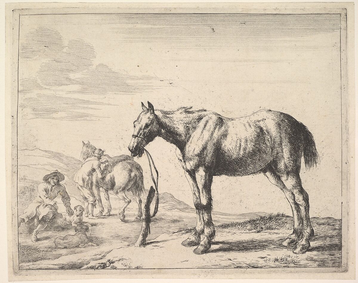 Horse Bound to a Post, turned left, Dirck Stoop (Dutch, Utrecht 1610/18–1681/86 Utrecht), Etching 