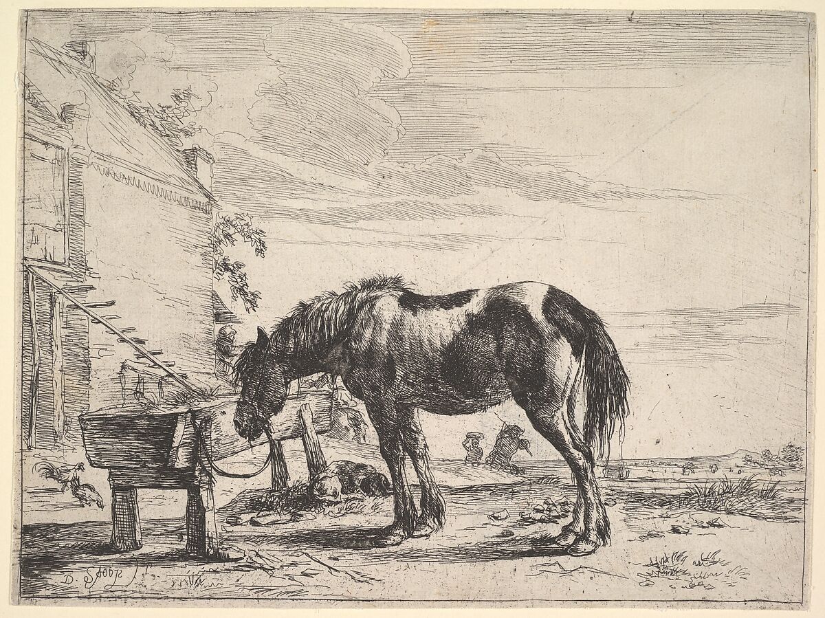Horse Bound to a Feeding Trough, Dirck Stoop (Dutch, Utrecht 1610/18–1681/86 Utrecht), Etching 