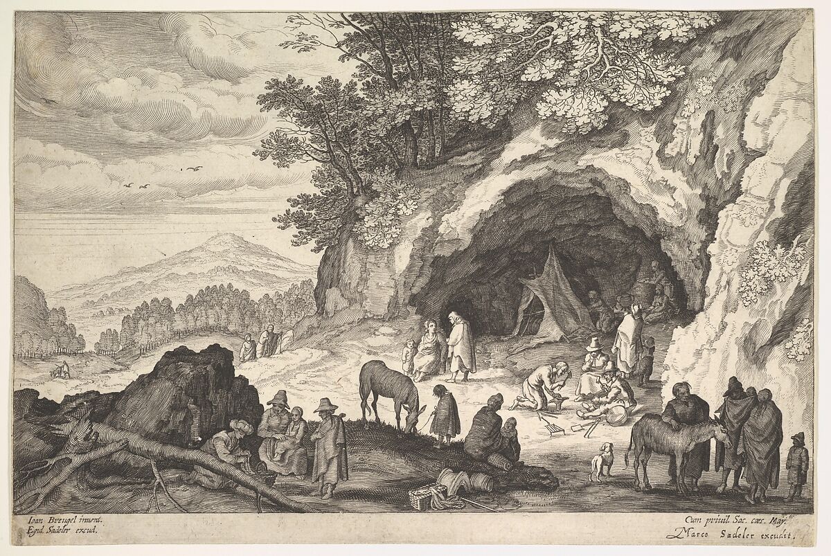 Mountainous Landscape with a Group of Gypsies, Aegidius Sadeler II (Netherlandish, Antwerp 1568–1629 Prague), Engraving 