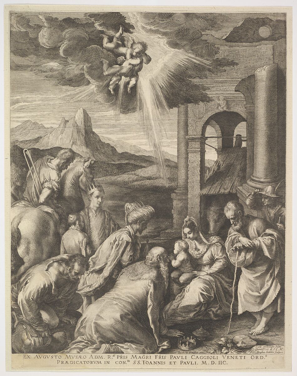 Adoration of the Magi, Raphael Sadeler I (Netherlandish, Antwerp 1560–1628 Venice (?)), Engraving 