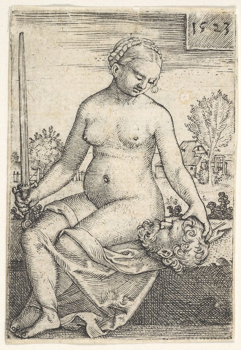 Barthel Beham | Judith, seated nude with a sword in her right hand, gazing  down at the head of Holofernes in her left hand | The Metropolitan Museum  of Art