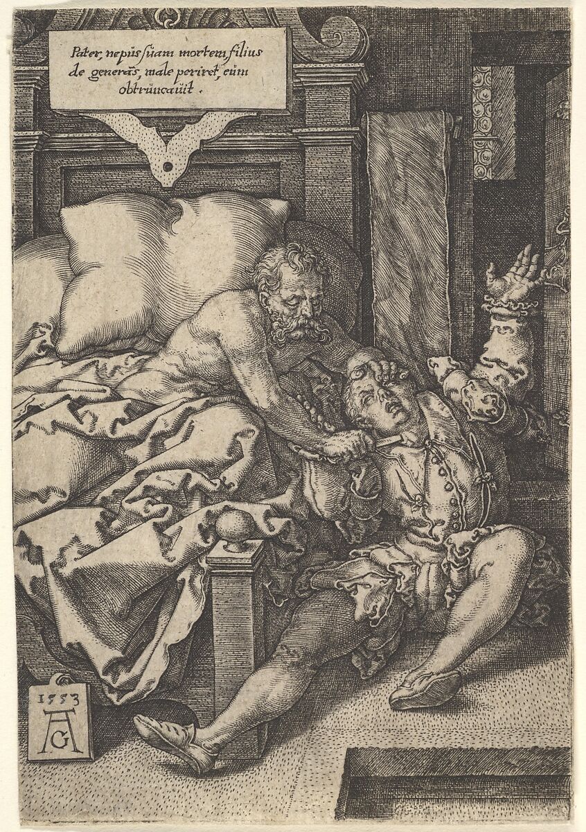 Judge Herkinbald Cutting the Throat of his Nephew, Heinrich Aldegrever (German, Paderborn ca. 1502–1555/1561 Soest), Engraving 