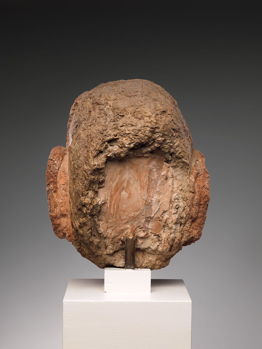 Head of Buddha, Red clay with traces of color, China (Xinjiang Autonomous Region)