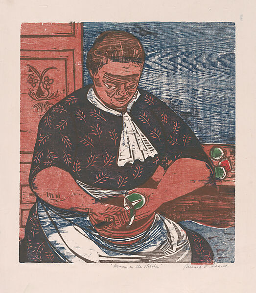 Woman in the Kitchen, Bernard P. Schardt (American, Milwaukee, Wisconsin 1904–1979 North Truro, Massachusetts), Colored woodcut 