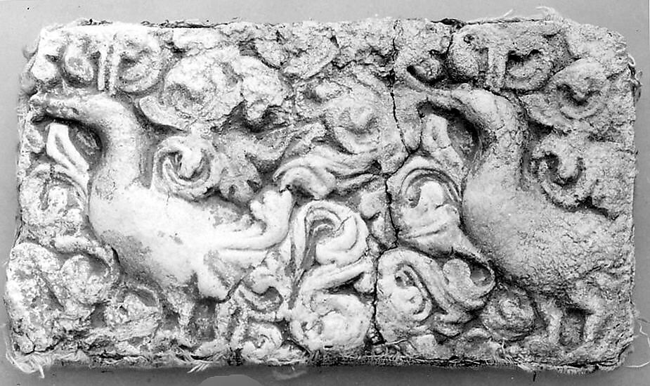 Fragment of a Relief, Stucco with color, Central Asia 