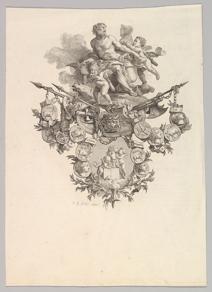 Vignette with Hephaestus and Putti, Jean-Baptiste Huet I (French, Paris 1745–1811 Paris), Etching 